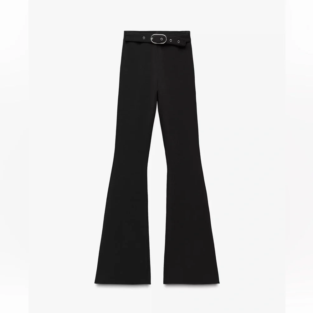 Zara Stylish Black Flared Pants with Belt